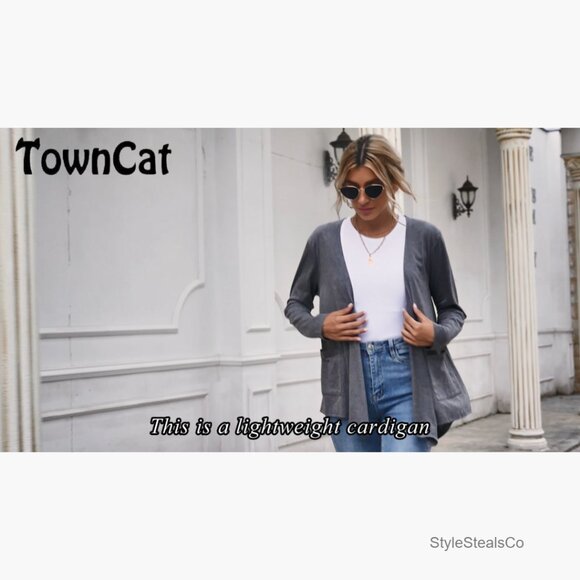 Lightweight Open Front Cardigan with Pockets, Loose Fit, Polyester Blend - Picture 6 of 7